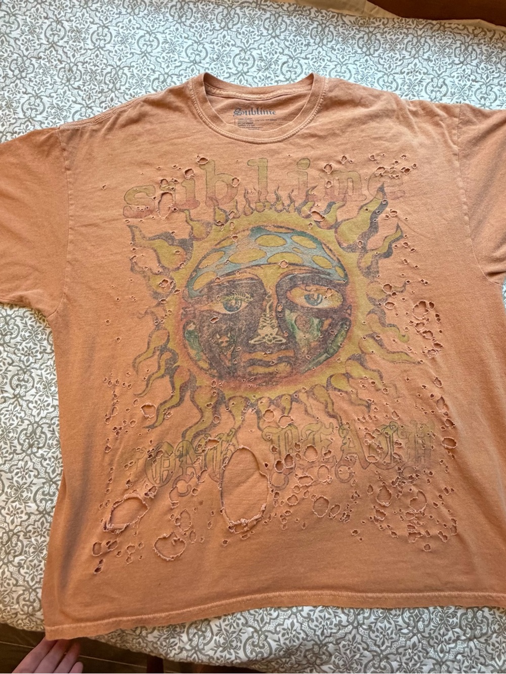Sublime Sun Graphic Distressed Tee - Rust Orange oversized